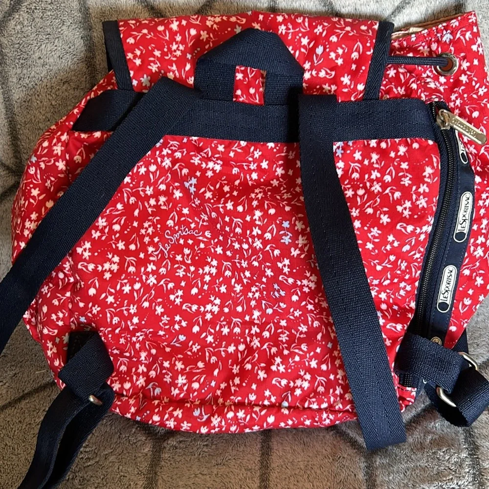 LeSportSac Cute Red and blue floral medium backpack and pouch set